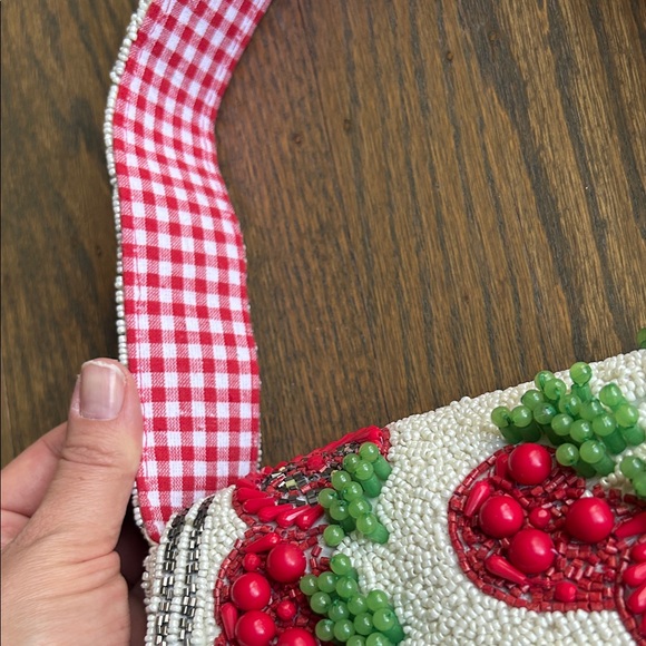NEW Beaded Tomato Shoulder Bag with gingham fabric Viral TikTok - Picture 5 of 13